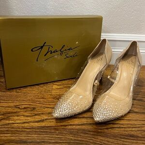 Thalia Sodi Women's Nude Heels With Rhinestone Detailing